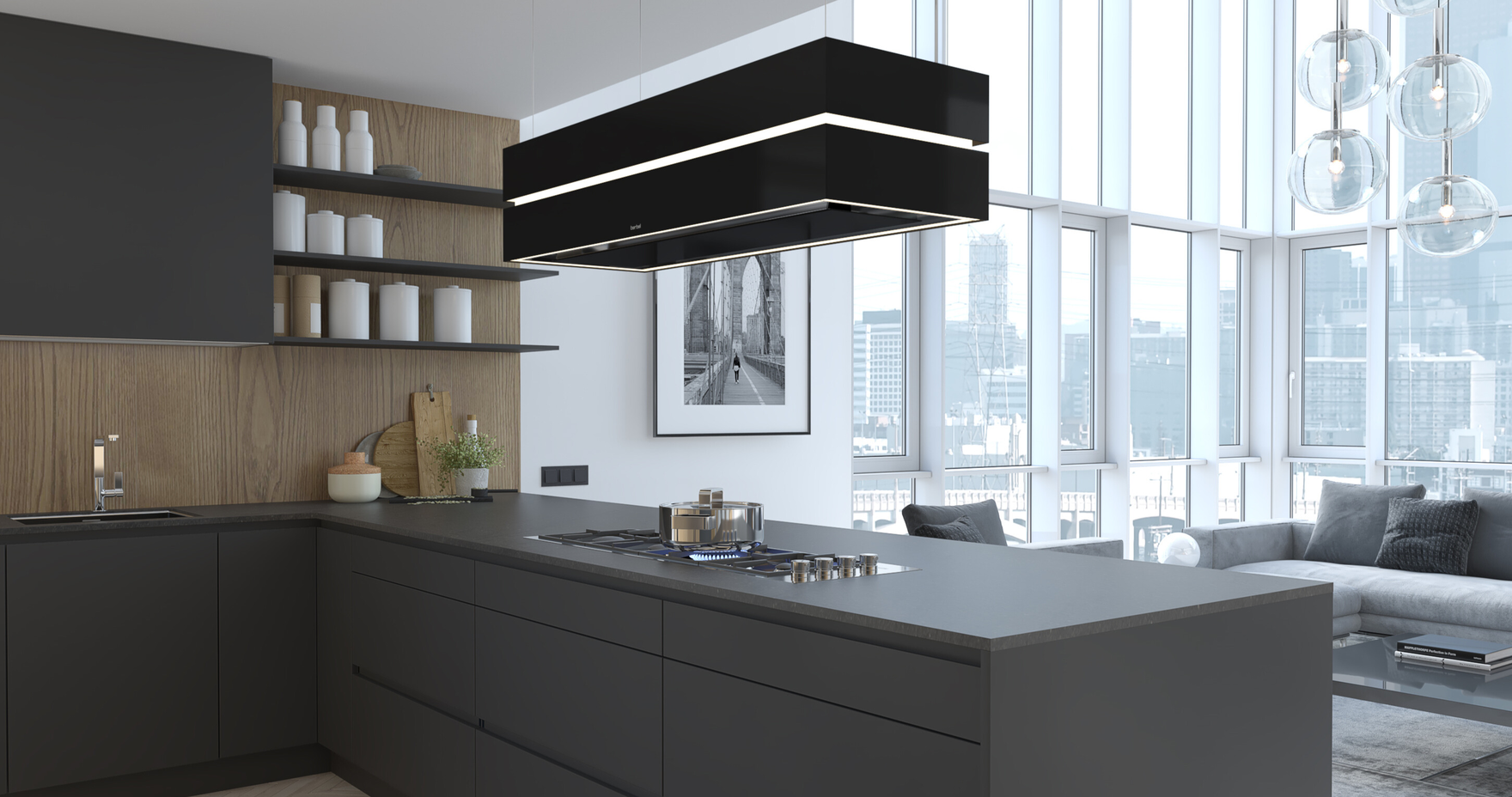 Berbel Skyline Edge Base Inselhaube in Penthouse mit Skyline