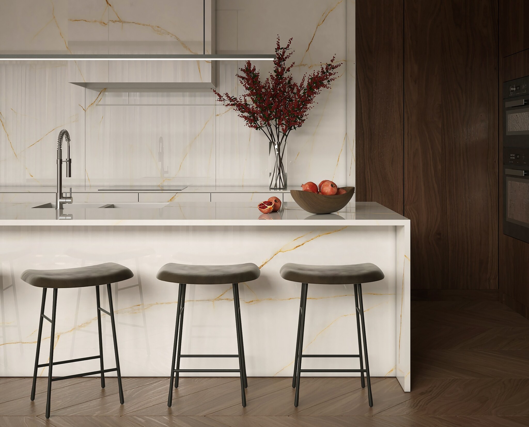 Laminam Calacatta Gold Küche mit eleganter Marmoroptik