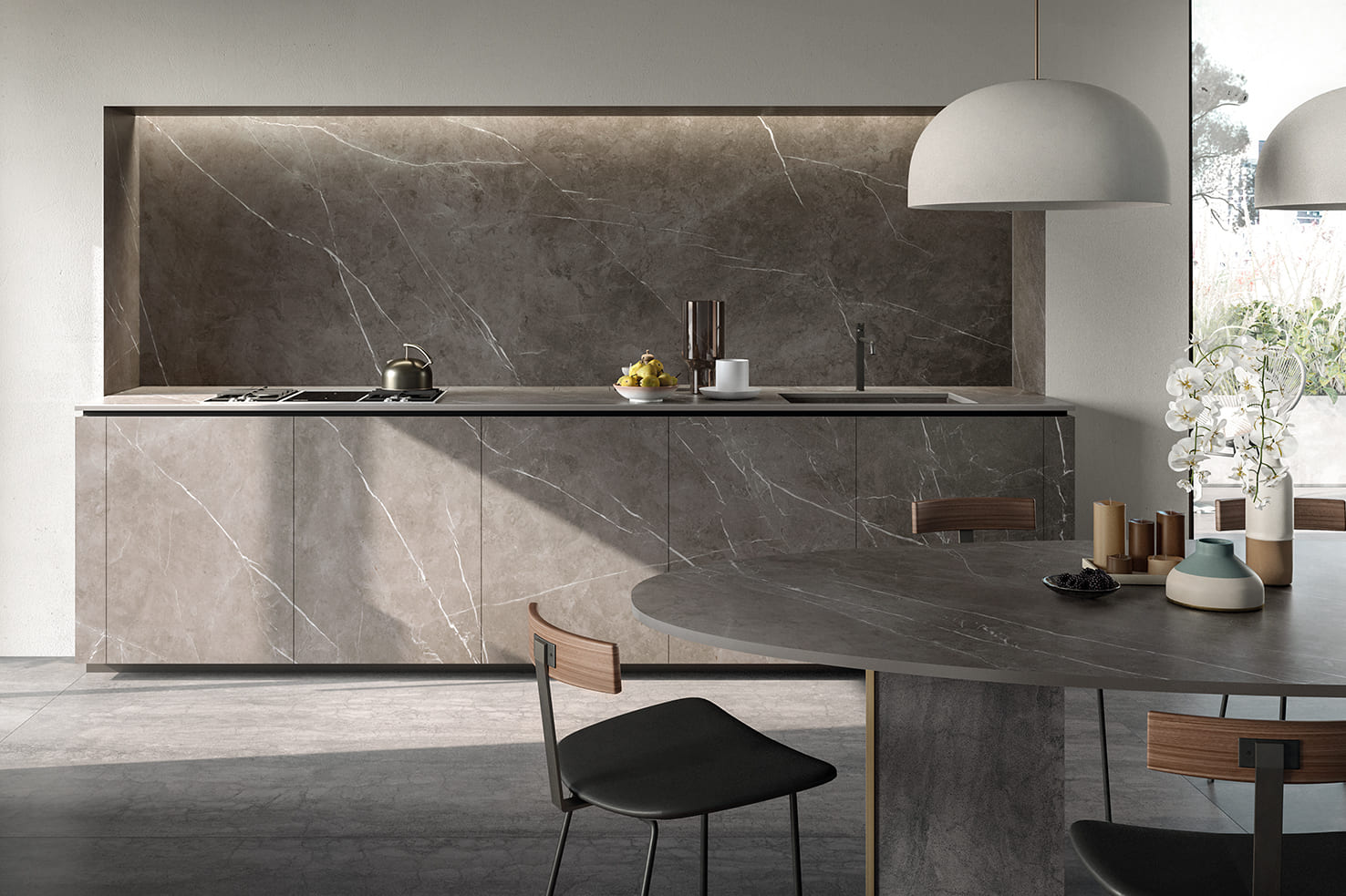 Laminam Pietra Grey Küche mit durchgehender Steinoptik