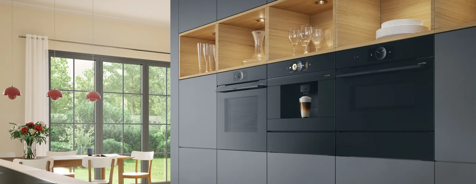 Bosch Einbau-Kaffeevollautomat bereitet Latte Macchiato zu